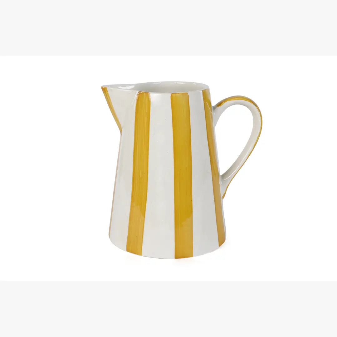 Ceramic Stripe Pitcher, Yellow- 8.25 x 8.25 x 8 Inches