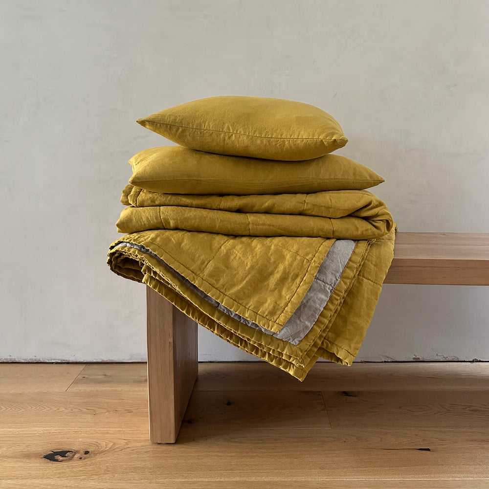 Miller Linen Cushion Ochre Lumbar - OEKO-TEX Certified