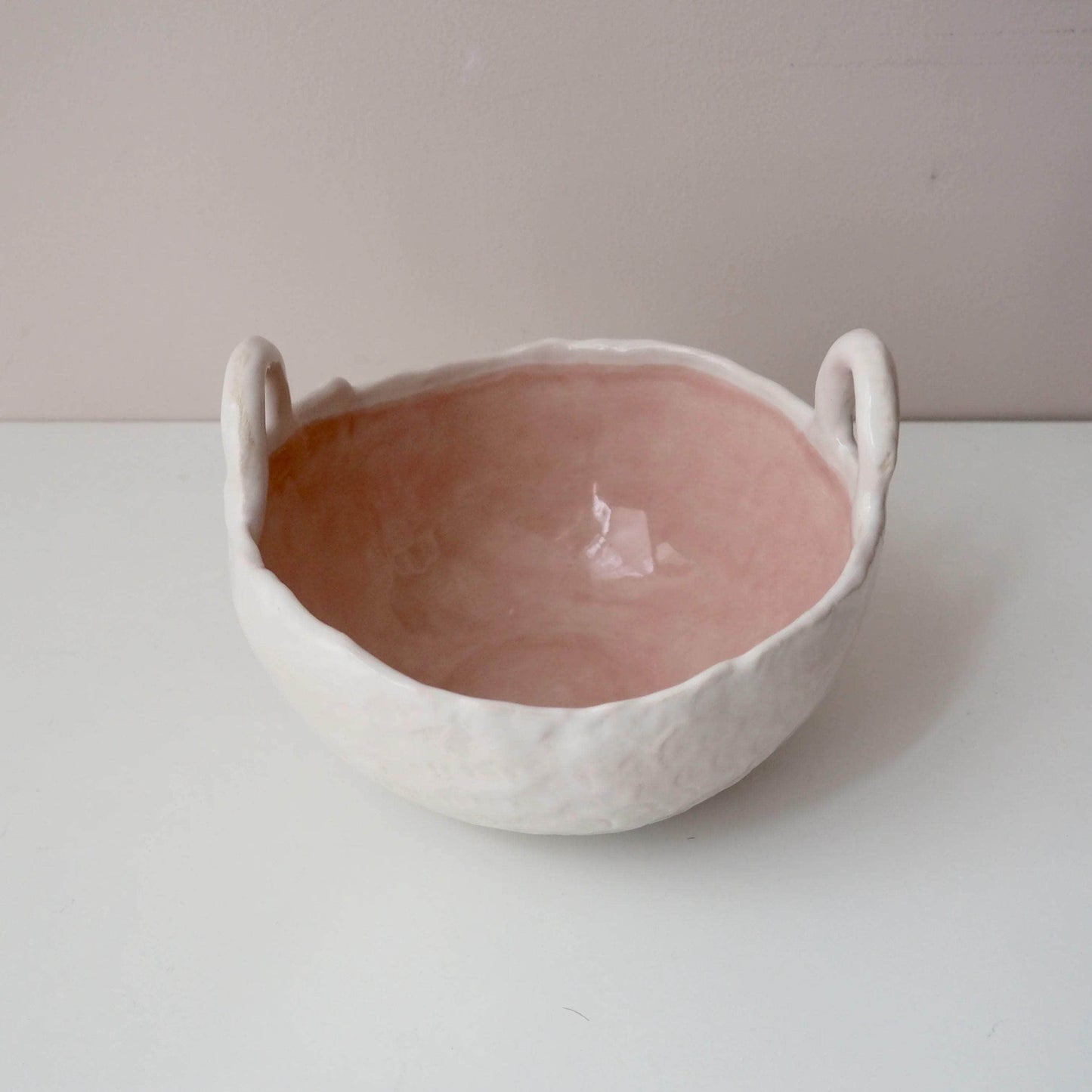 Handmade Pastel Pink and White Ceramic Bowl