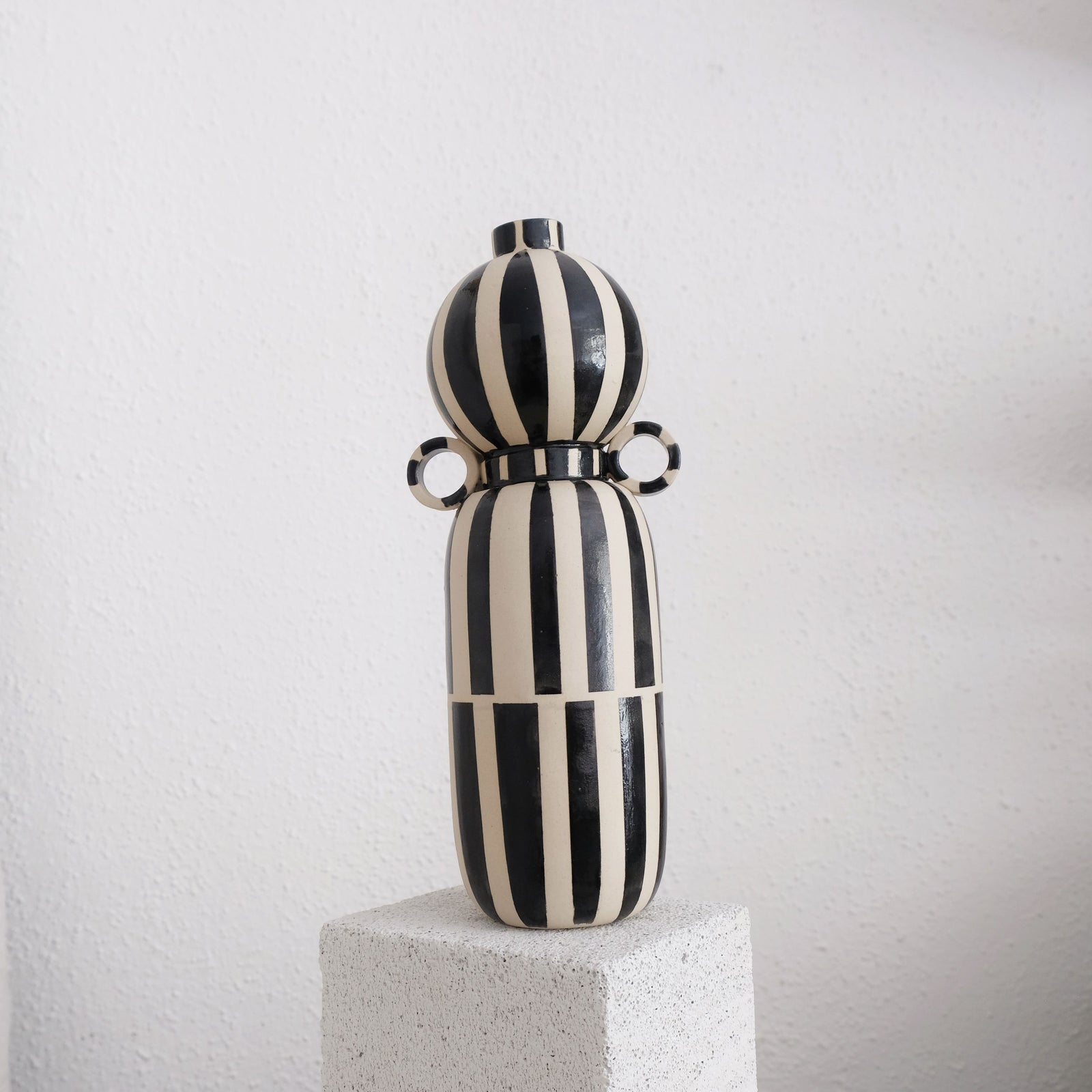 Alma-May -Ceramic Vase - White and Black Stripes