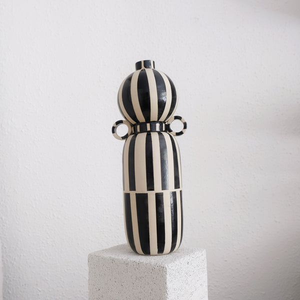 Alma-May -Ceramic Vase - White and Black Stripes