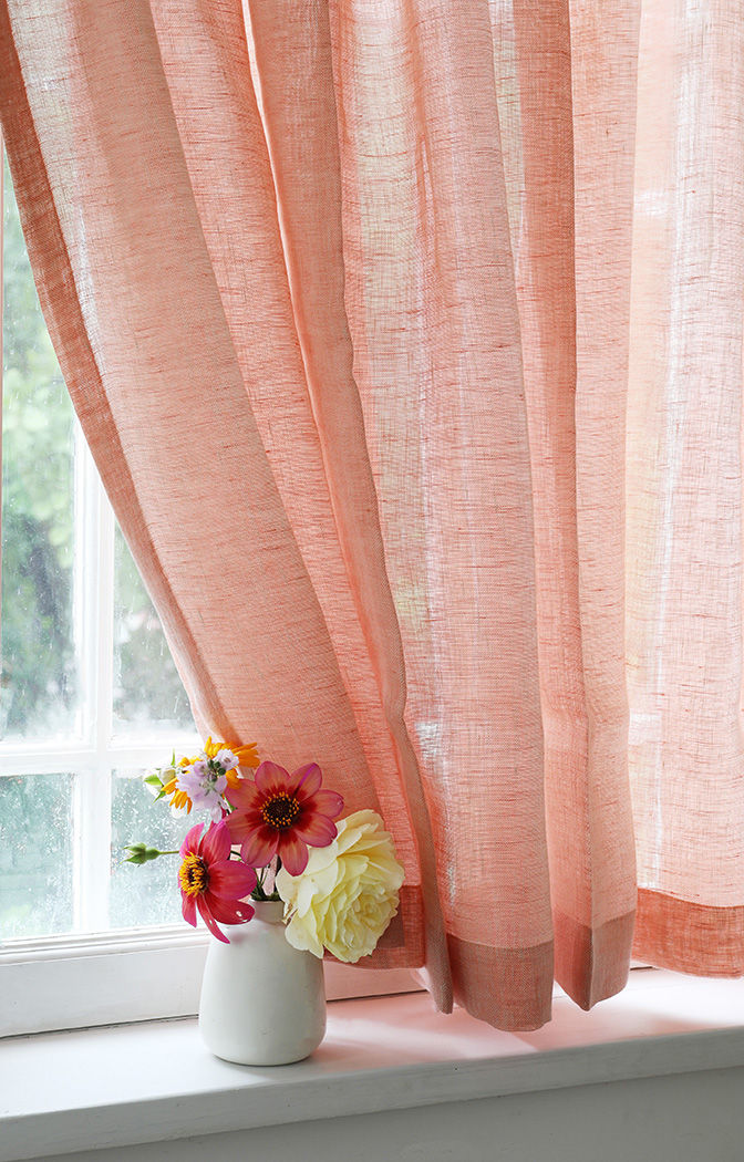 Café Curtain Pure Linen Coral Rose