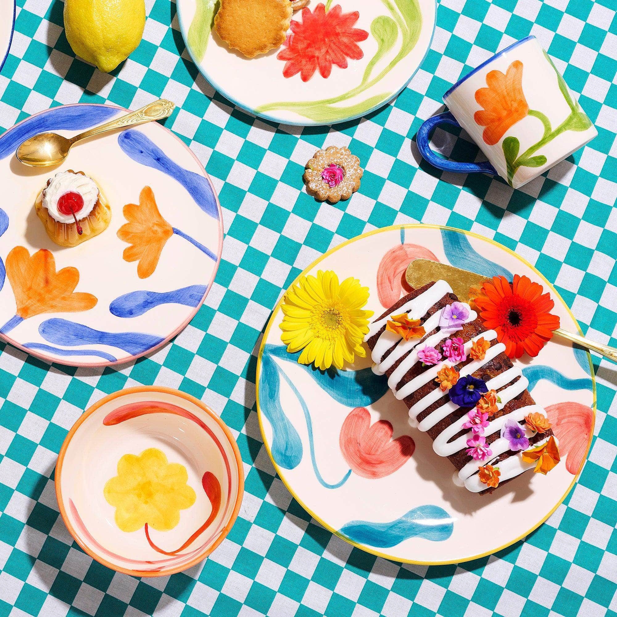 Small Hand-painted Orange Flower Plates (Set of 2)