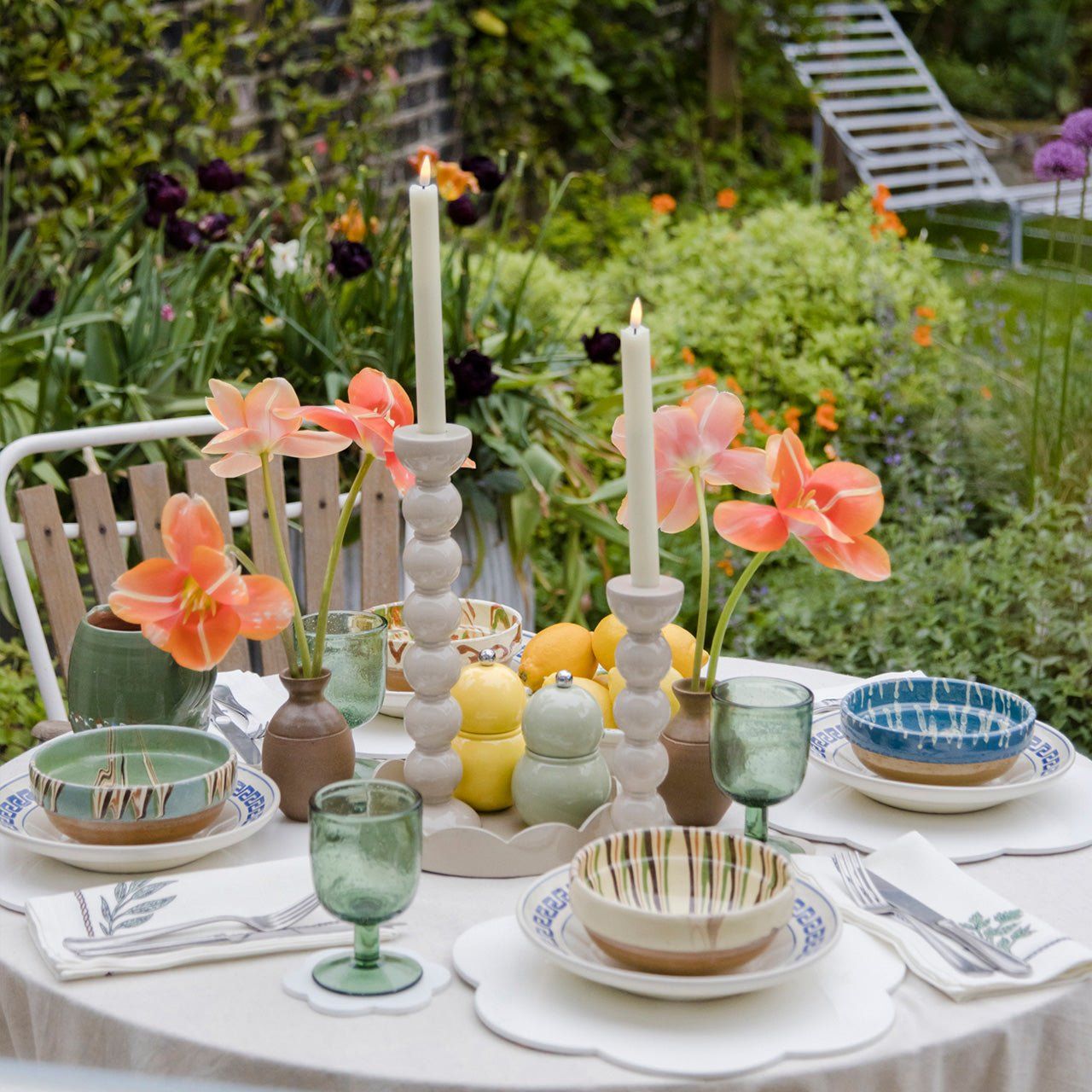 Tall Cappuccino Bobbin Candlestick - 24cm