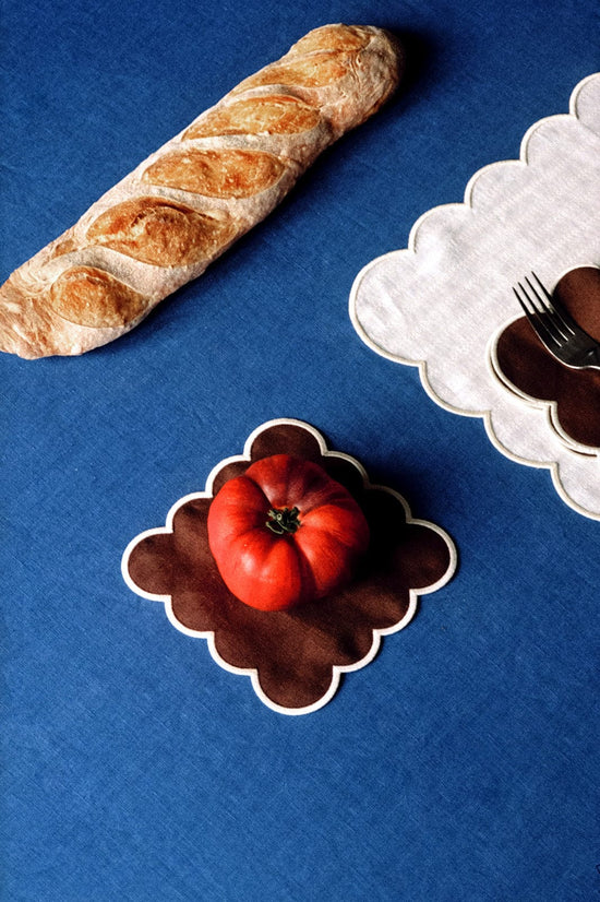 Zero-Waste Scalloped Linen Cocktail Napkins Chocolate - Set of 4