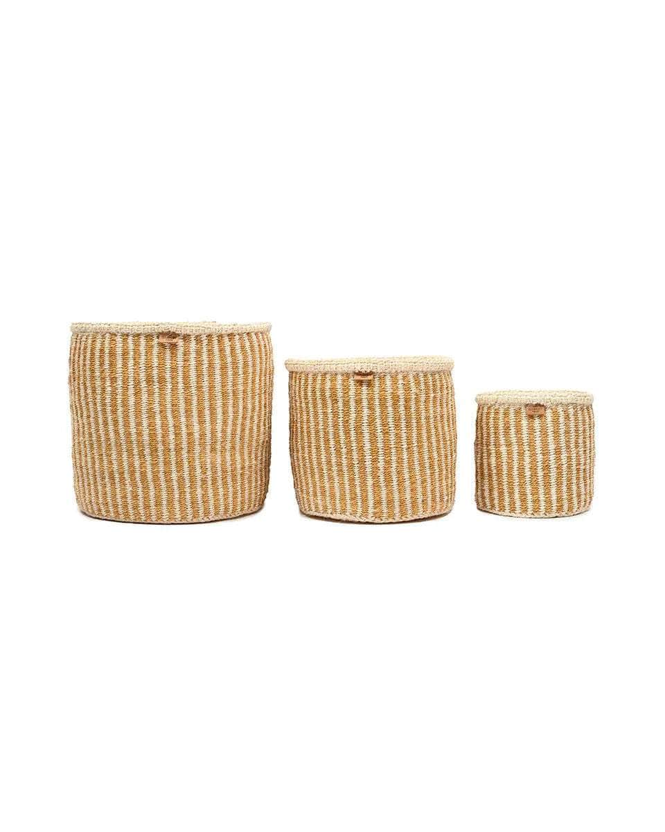 HOTUBA: Gold Pinstripe Woven Storage Basket