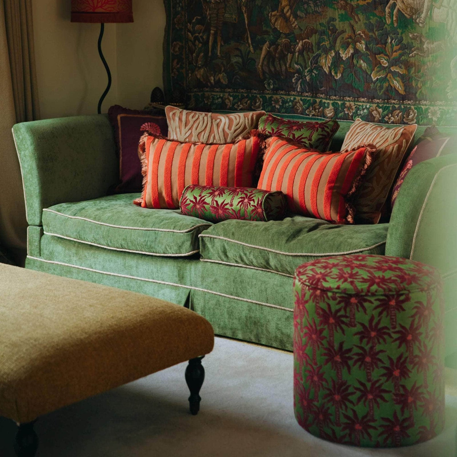 Cushion Laura Olive & Bordeaux