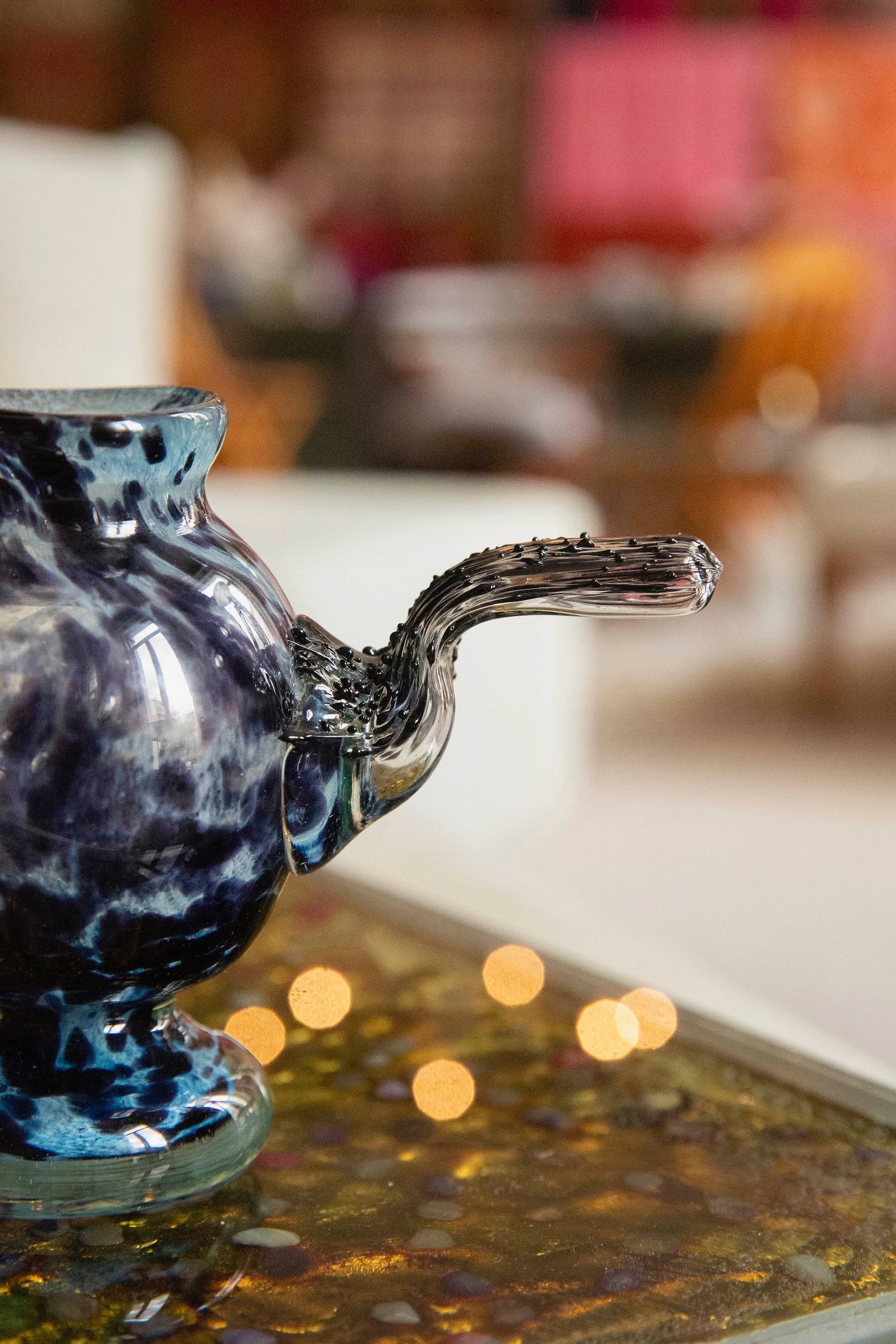 Blown Glass Amphora, Dark Blue, Small