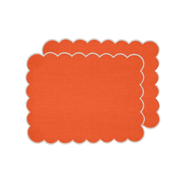 Zero-Waste Scalloped Linen Placemats Coral - Set of 2