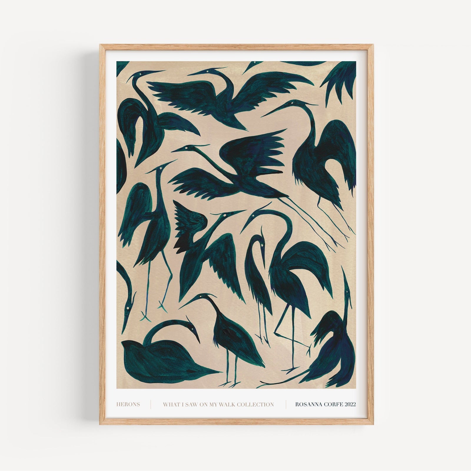 A4 - 'Herons' Bird Print, Dark Teal