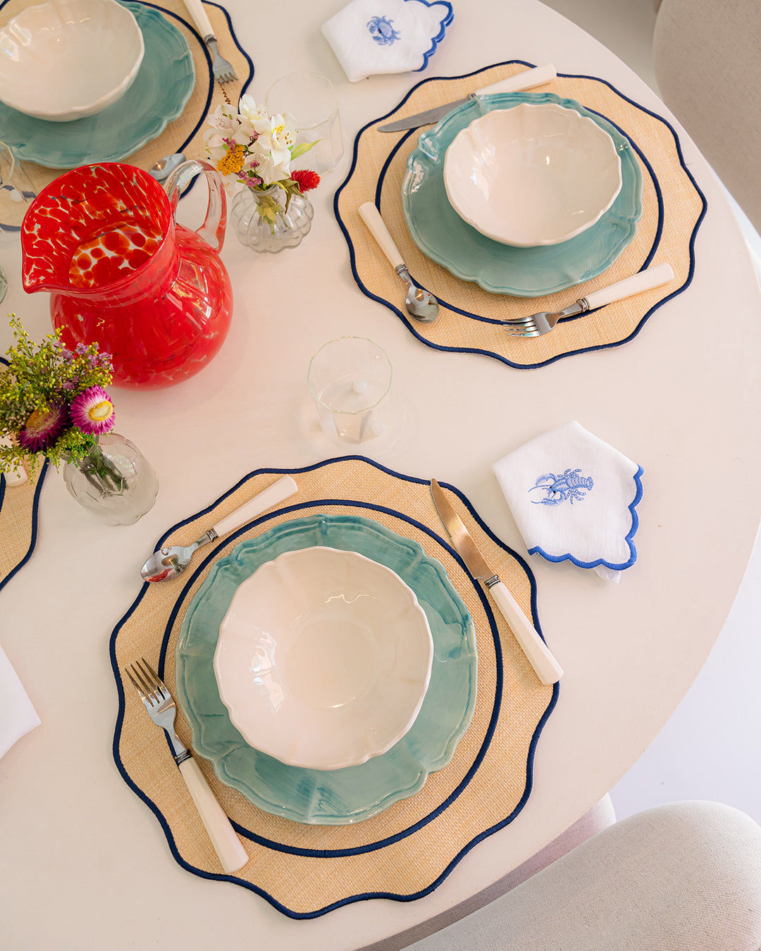 Raffia Placemat with Dark Blue Border