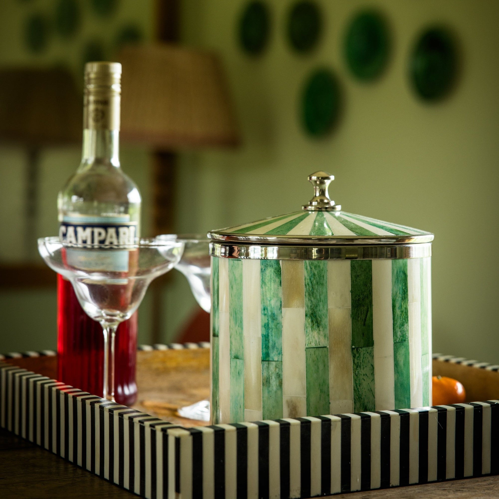 Bone Inlay Ice Bucket | Green & White | Striped