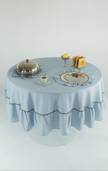 Round Ruffle Placemats Set (2), Blue-