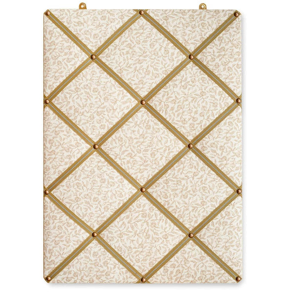Ribboned Bulletin Board in Volga's Pomegranate Print in Tawny Gold with Olive Trim