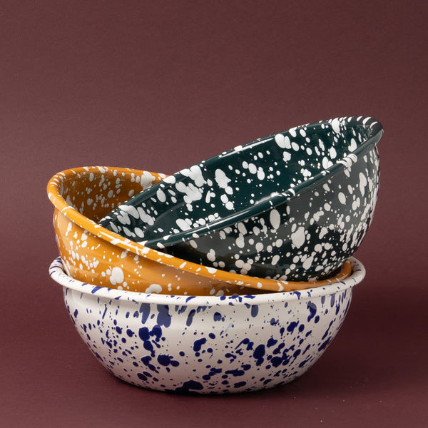 Splatter Enamel Salad Bowl - Dark Green / White