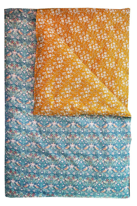Reversible Heirloom Quilt Made With Liberty Fabric Strawberry Thief & Capel Mustard