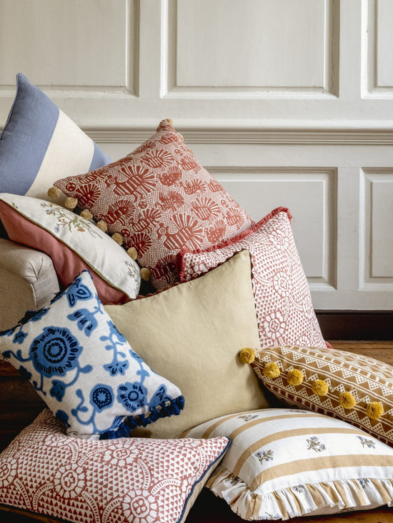 Flax & Field Posy Stripe Cushion in Ochre with Frill