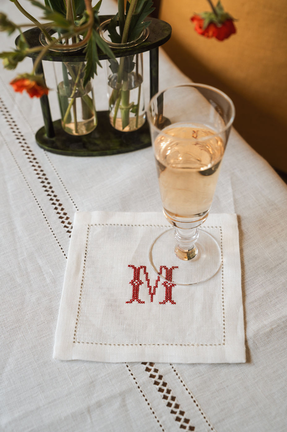 Set of 6 Personalised Hemstitch Square Cocktail Napkins