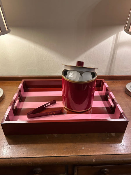 Red Ice Bucket with Hand-painted gold edge- double lined stainless steel