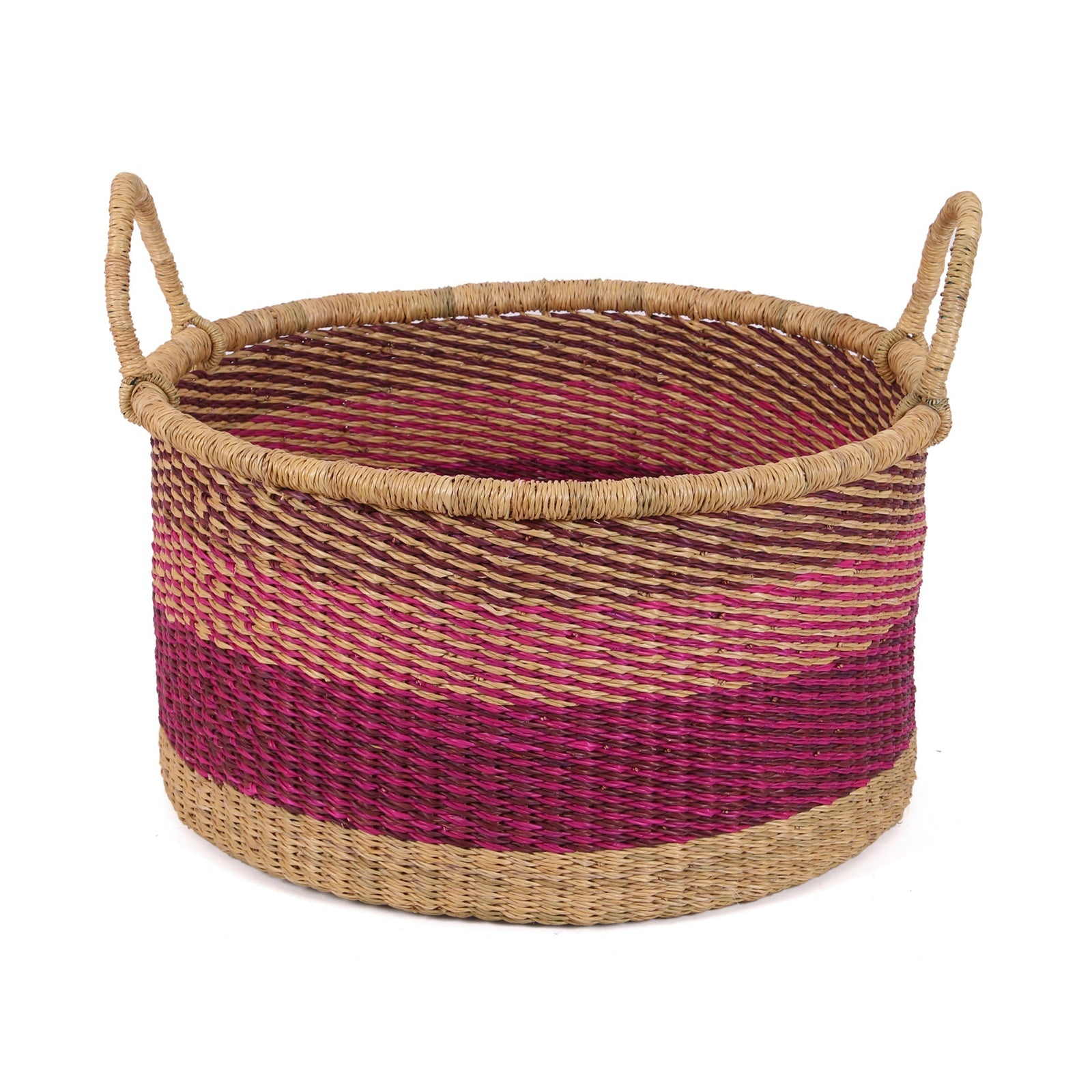 NANYAMKA: Small Pink, Purple Floor Storage Basket With Handles
