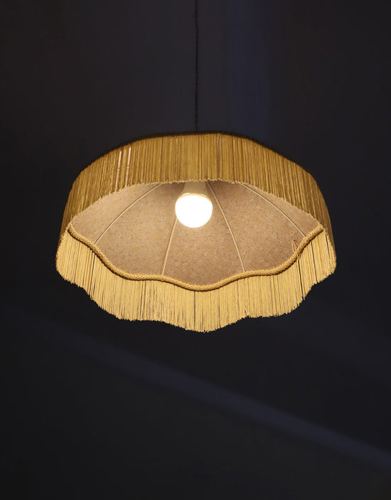 Vintage Umbrella Pendant Light with Print and Fringes – 45 cm