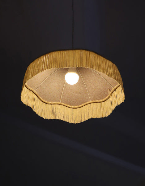 Vintage Umbrella Pendant Light with Print and Fringes – 45 cm