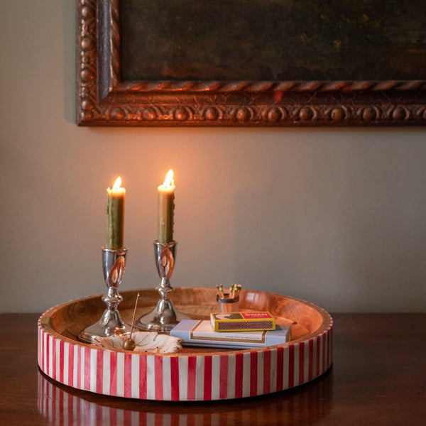 Round Inlay Tray | Red  | Striped