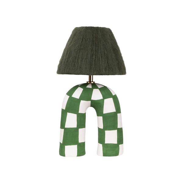 'You' Table Lamp - Forest Green Checkerboard-