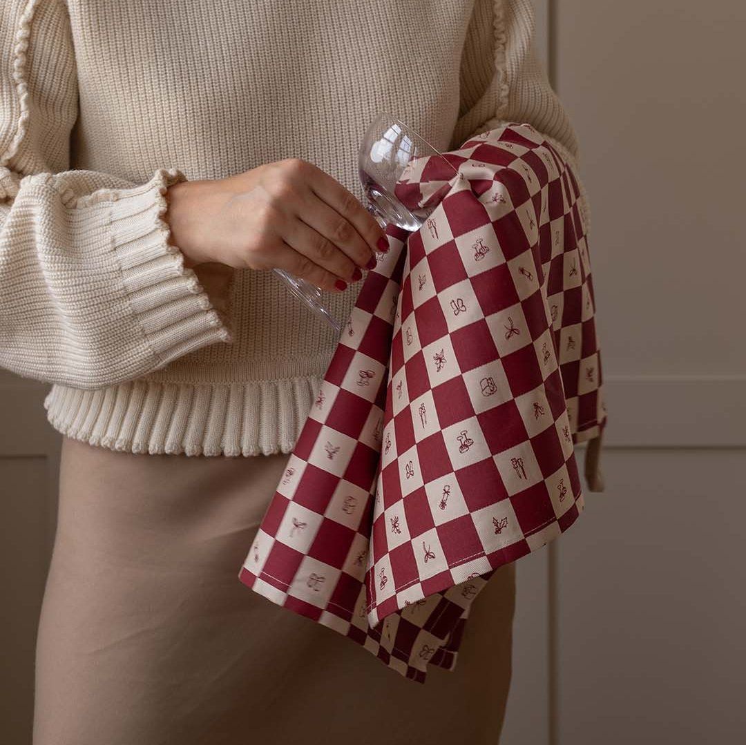Tea Towels, Set of 2 - Christmas Checkerboard