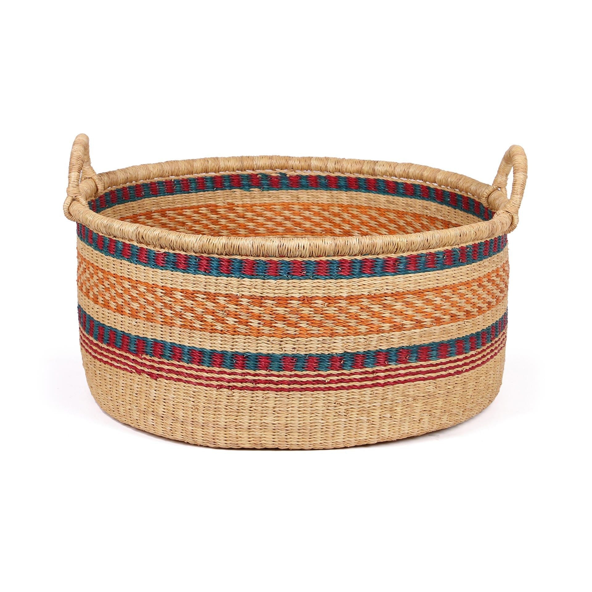 DZIFA: Large Blue, Orange and Red Floor Storage Basket with Handles