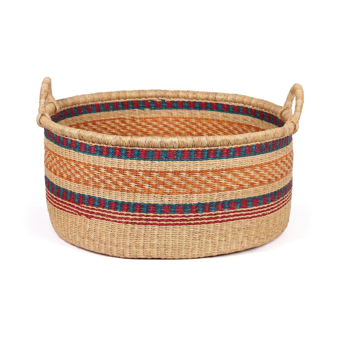 DZIFA: Large Blue, Orange and Red Floor Storage Basket with Handles
