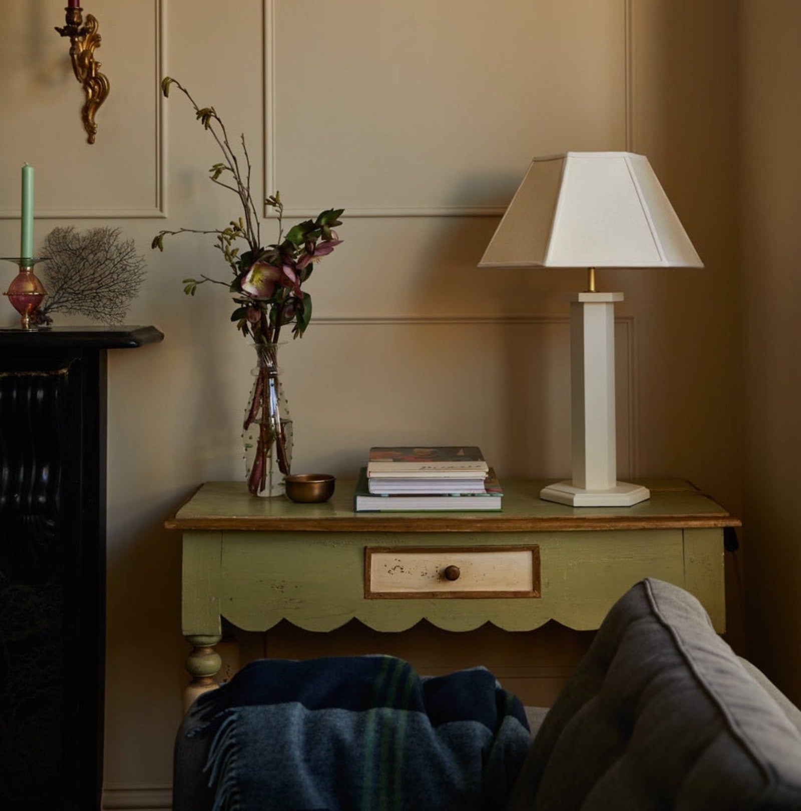 Hexagon Linen Lampshade, Cream Trim - Medium (US)