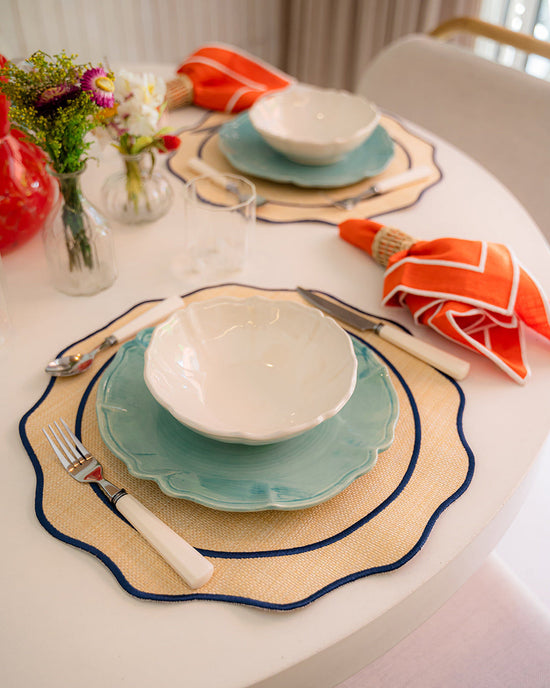 Raffia Placemat with Dark Blue Border