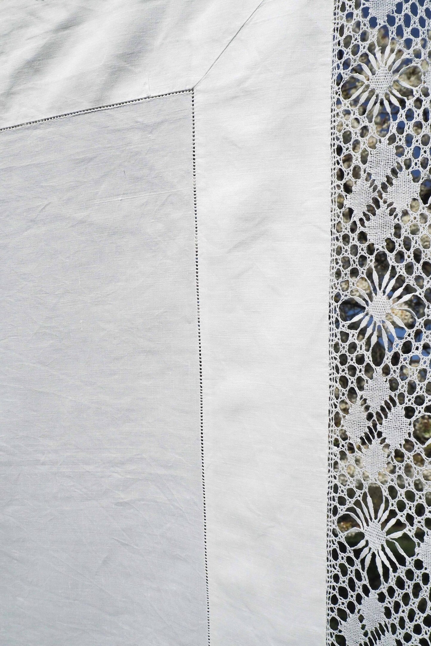Antique Linen Lace Edged Tablecloth