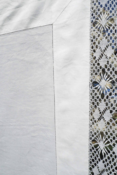 Antique Linen Lace Edged Tablecloth
