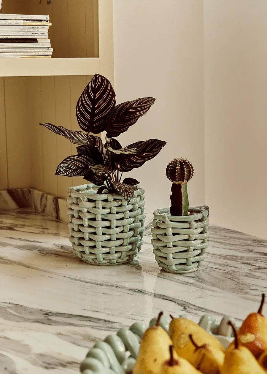 Sky Blue Basketweave Planter