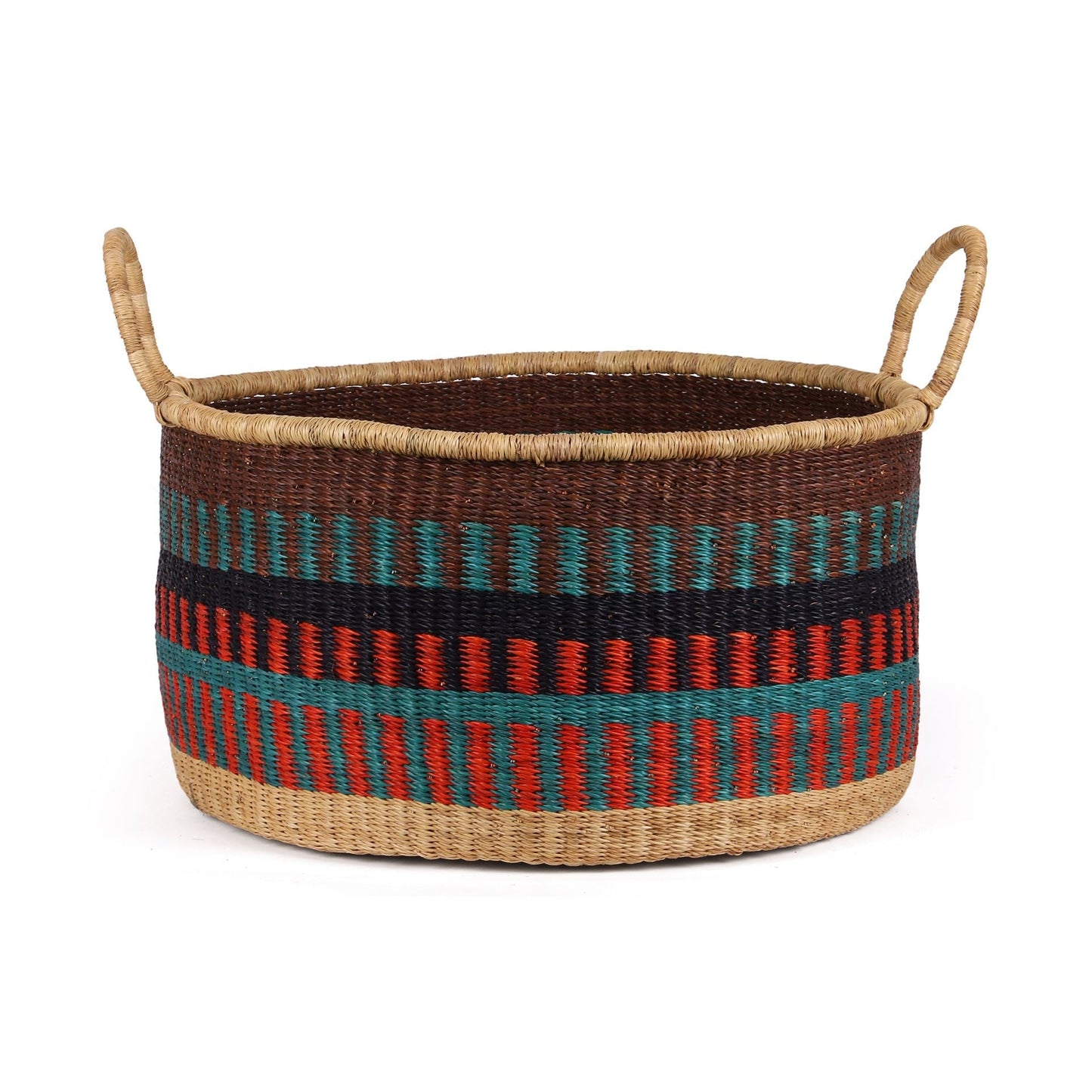 KWESI: Large Orange, Teal and Brown Floor Storage Basket with Handles