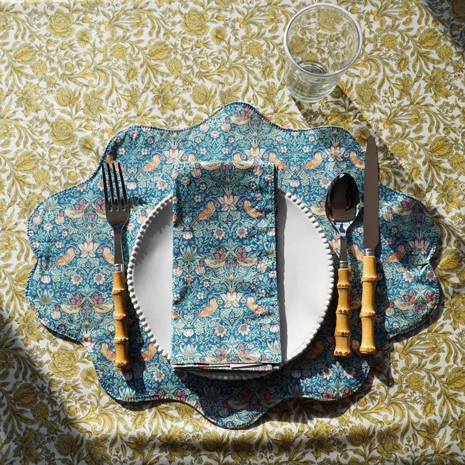 Reversible Stitch Napkin Set Made With Liberty Fabric Betsy Sage & Strawberry Thief