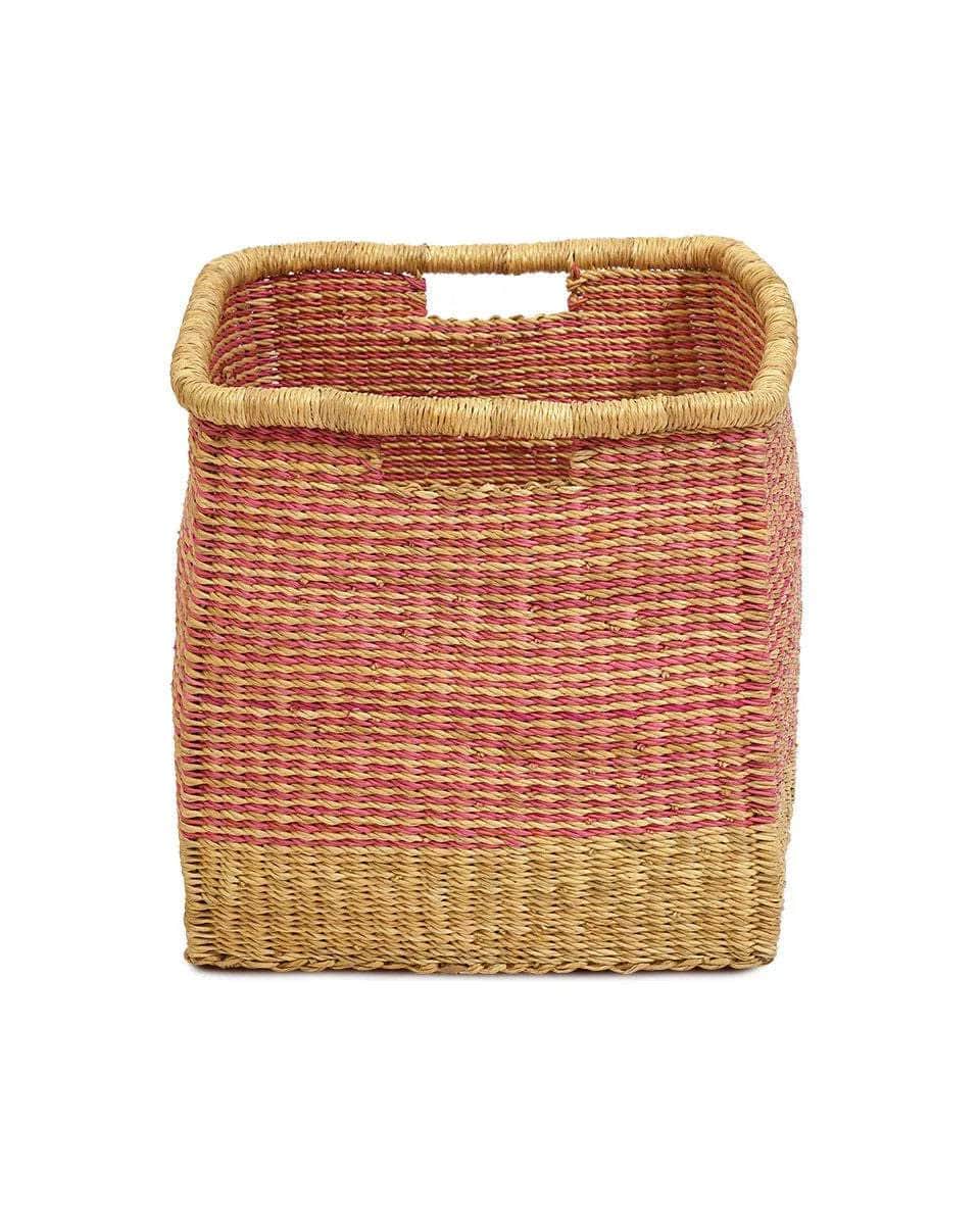 SUHUMA: Pink Striped Square Storage Basket