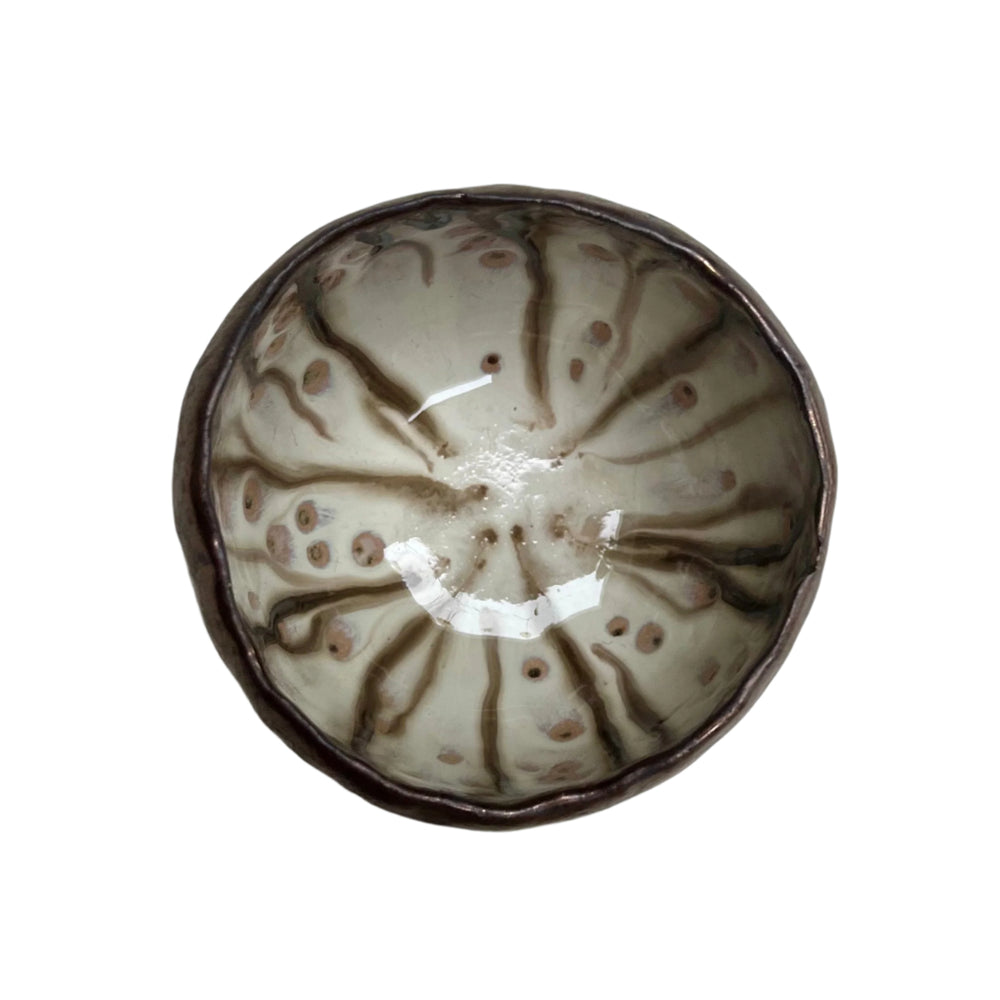 Handmade Gold Ceramic Ring Bowl with Swirly Dripped Glaze