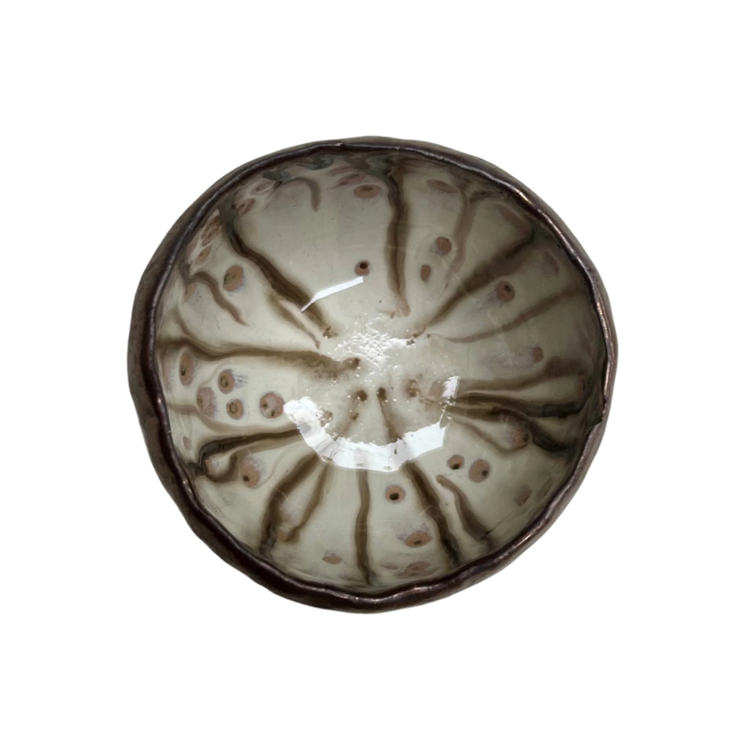 Handmade Gold Ceramic Ring Bowl with Swirly Dripped Glaze