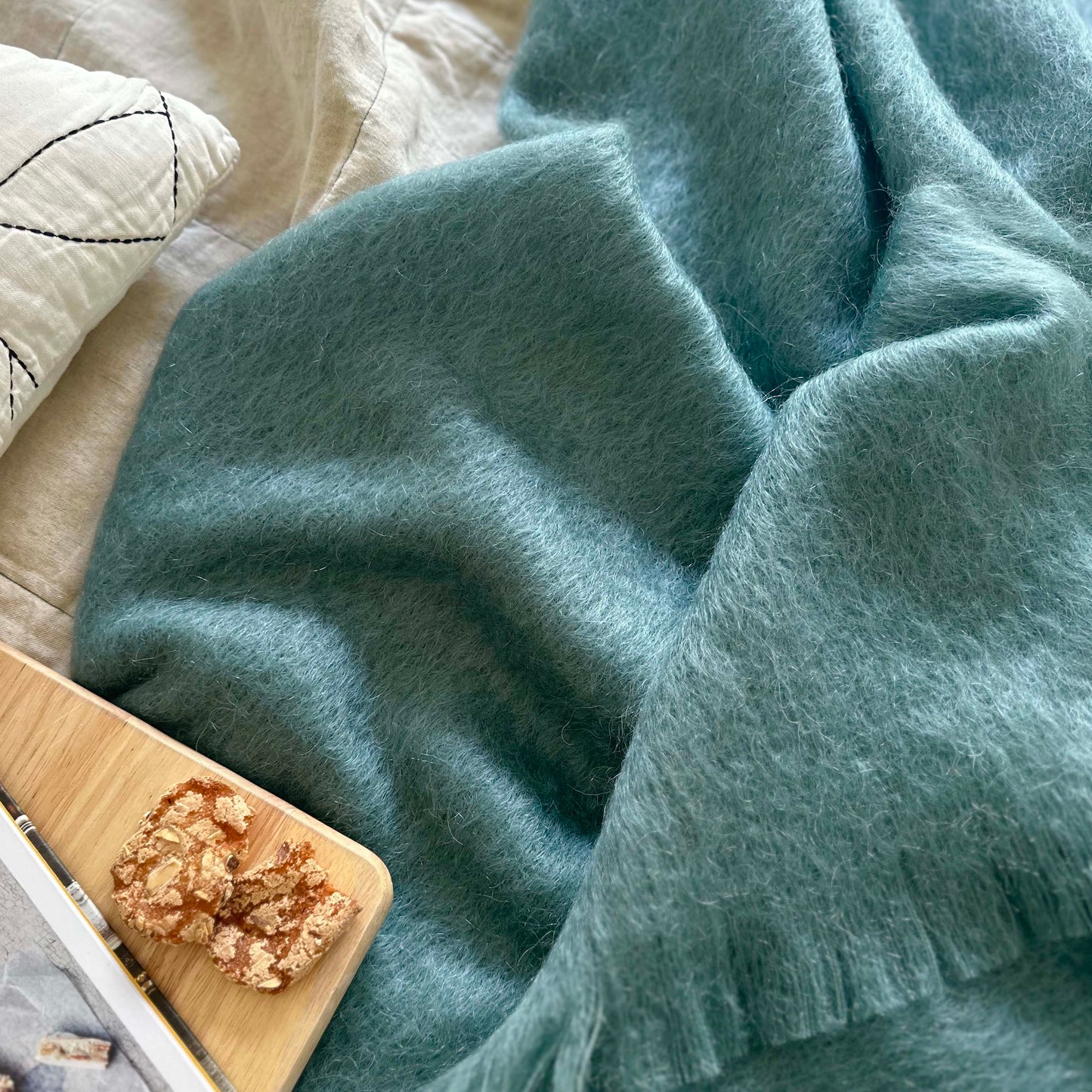 Albie Mohair Blanket Faded Teal