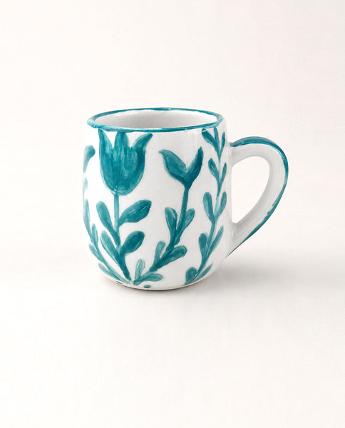 Set of 4 - Botanical Hand Painted Ceramic Mugs-