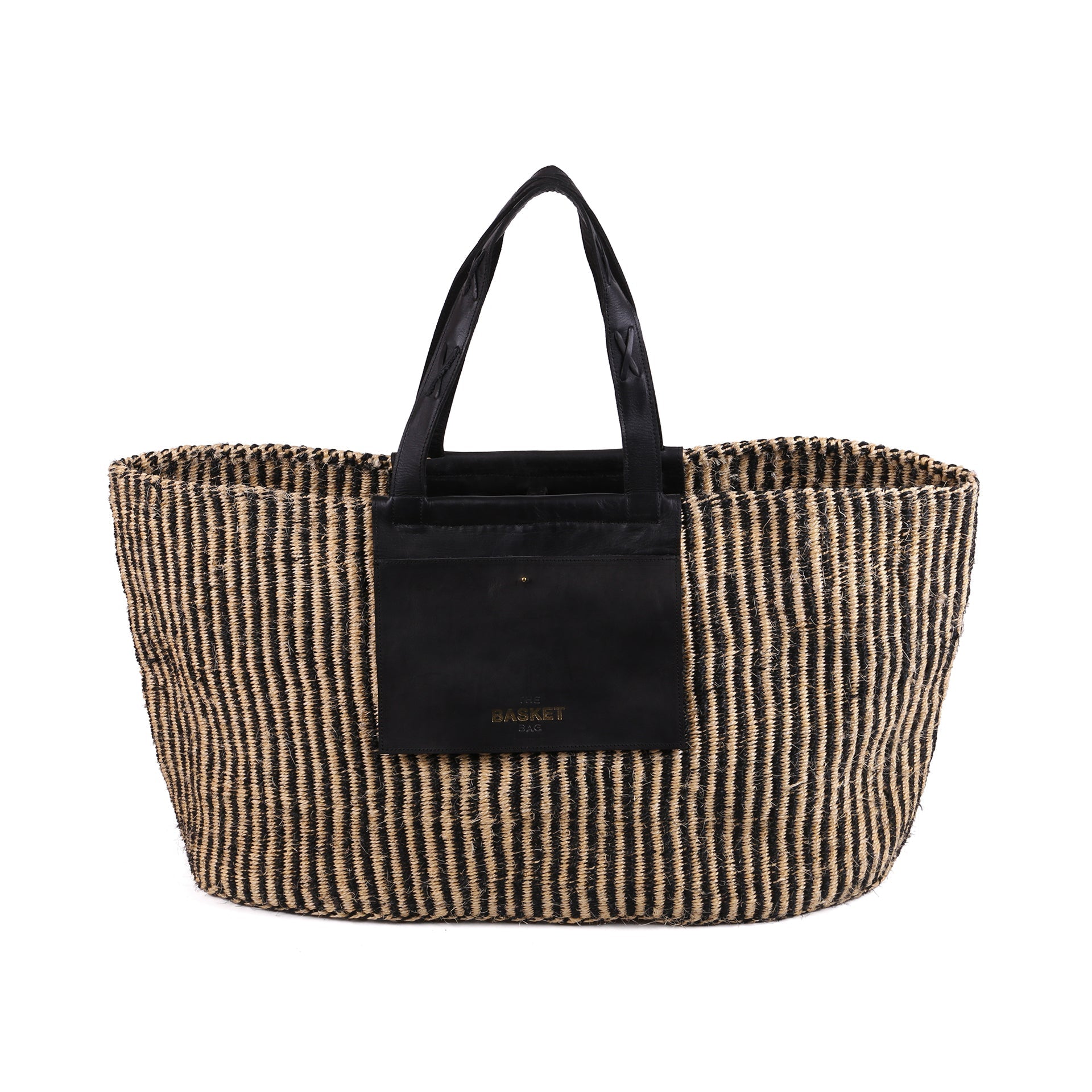 MSTARI: Black Pinstripe Woven Weekend Bag