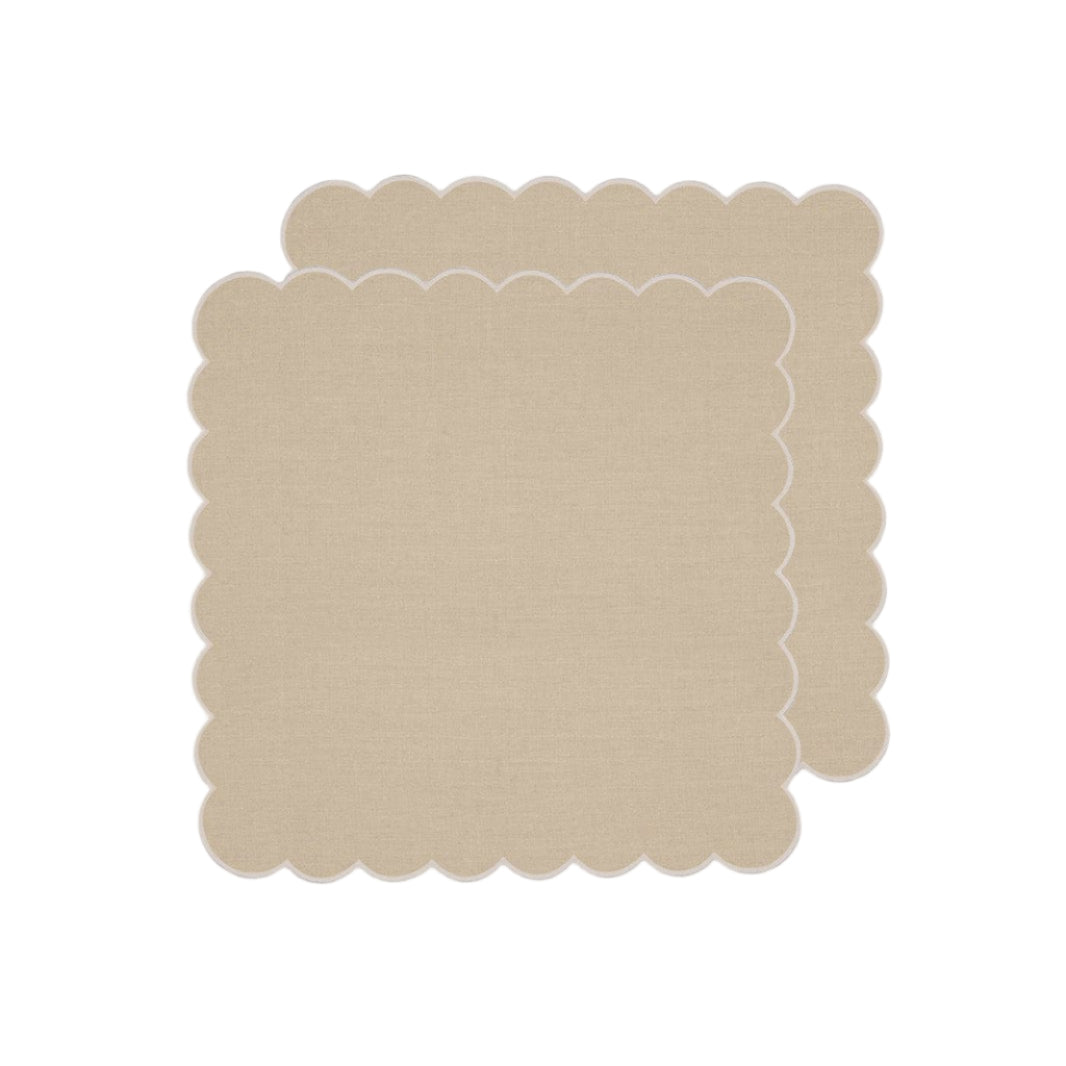 Zero-Waste Scalloped Linen Napkins Oatmeal - Set of 2