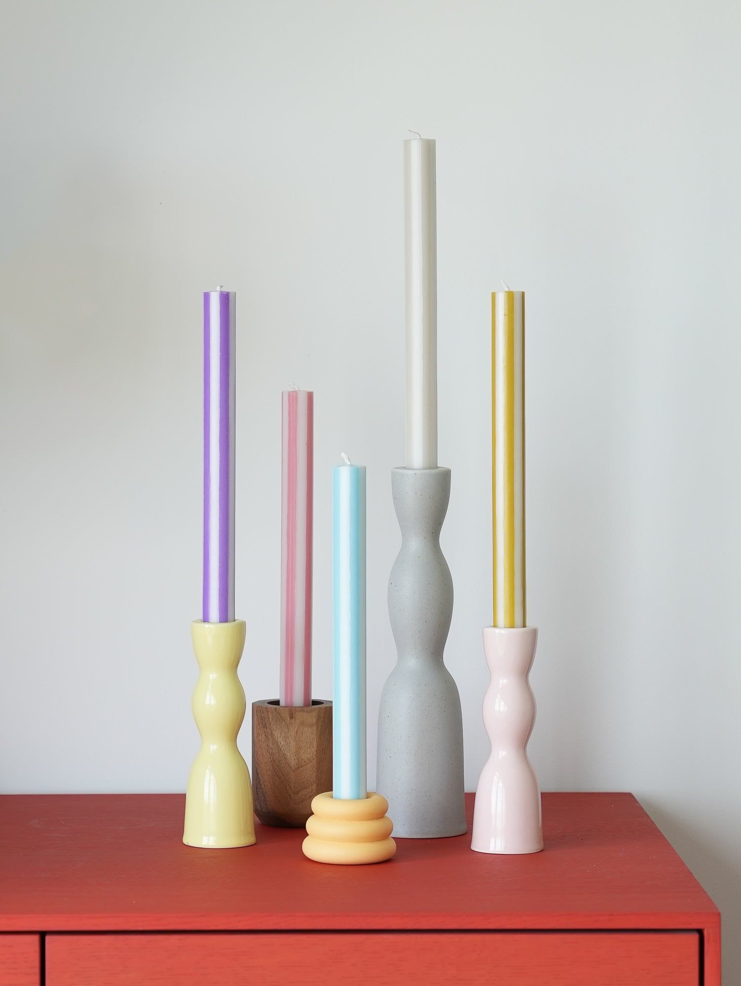 Stripe Dinner Candles - Mixed Set: Colours Strong 2