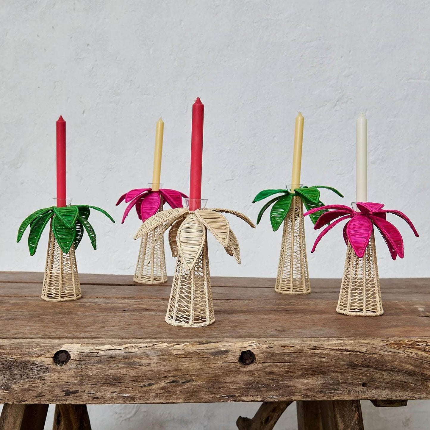 Large Fuschia Iraca Palm Tree Candleholder
