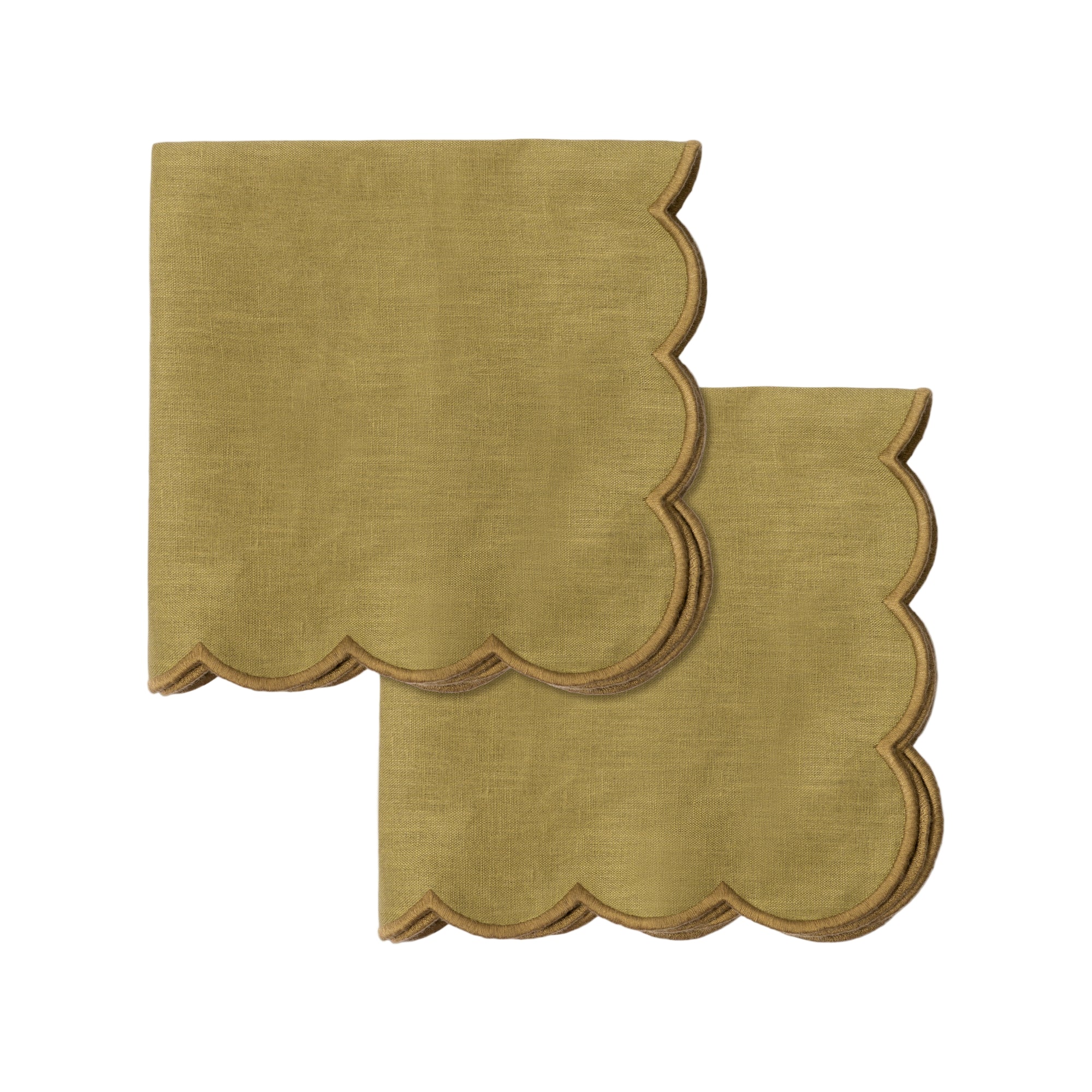 Scallop Linen Napkins Olive - Set of 2
