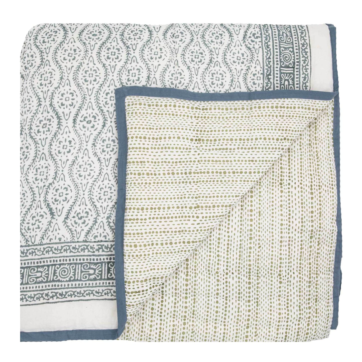 Double Floral Star Quilt Blue Green