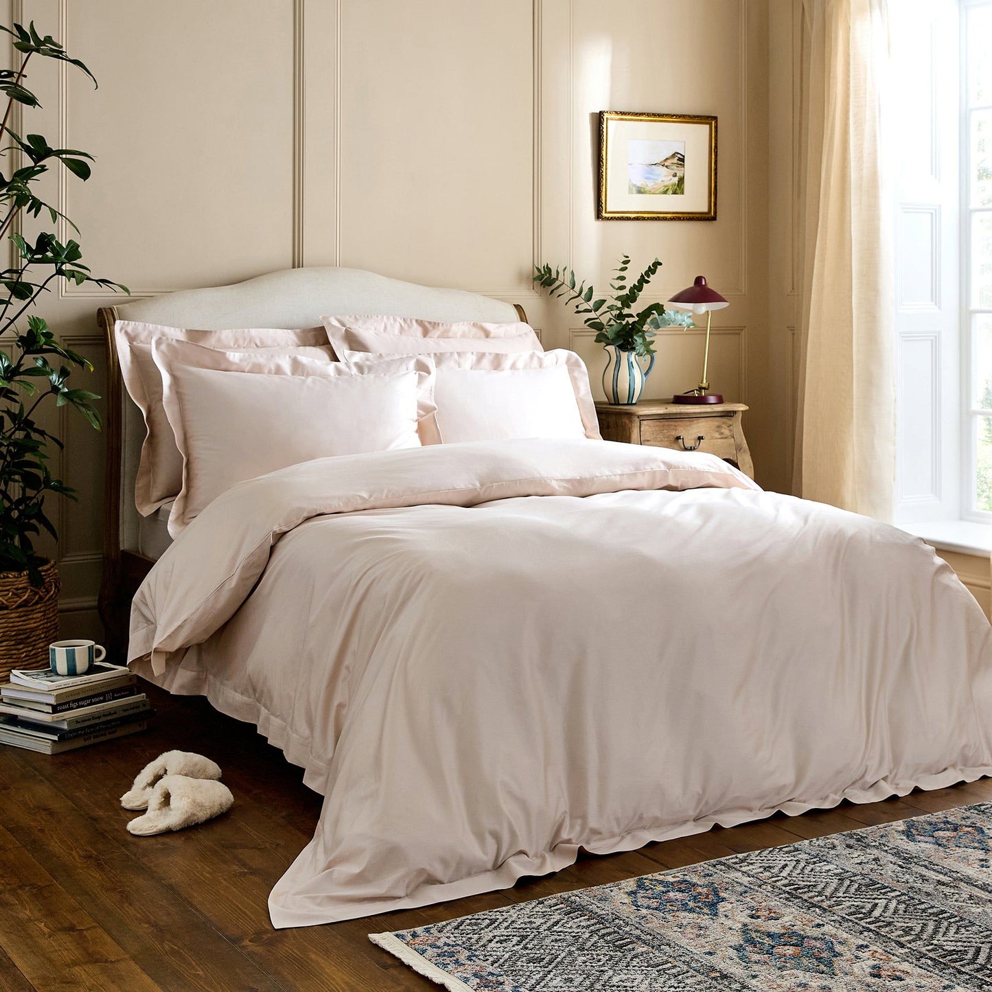 Luxury Organic Cotton Dusky Pink Edged Duvet Cover